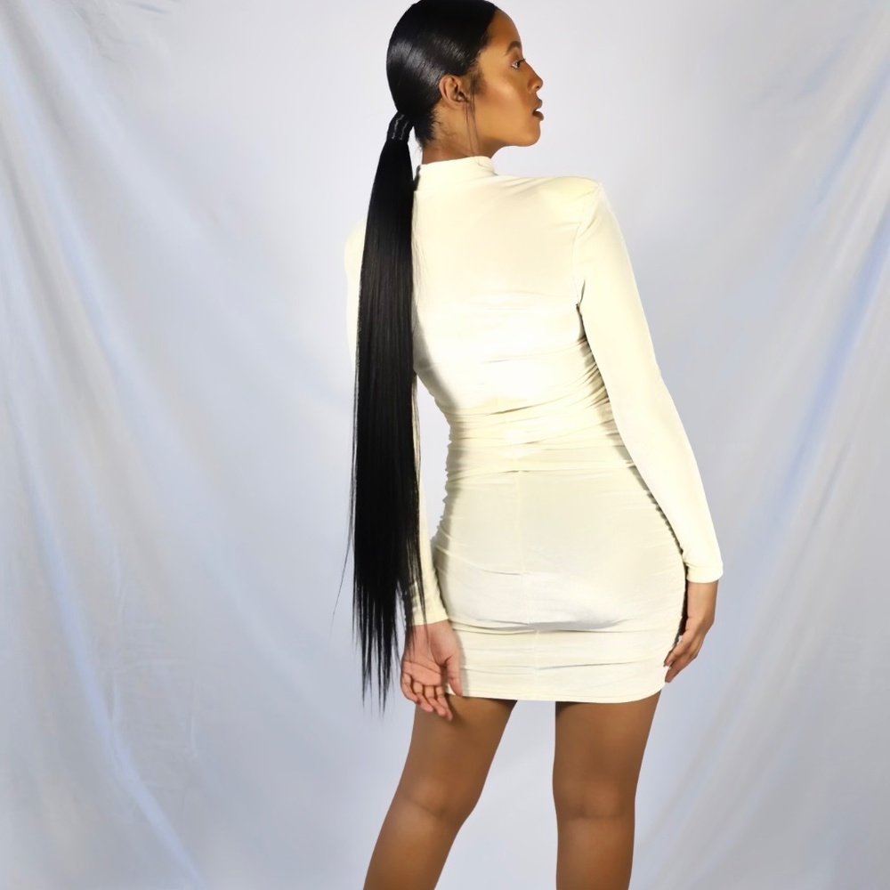 Apricot Velvet Turtleneck Dress